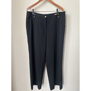 St. John Sport Women's Size 16 Black Gold Grommet Detail Wide-Leg Dress Pants